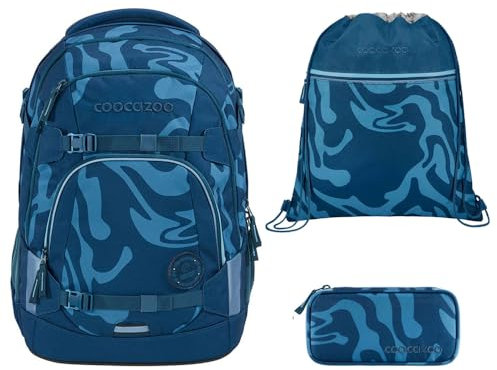coocazoo MATE Schulranzen-Set 3tlg für Mädchen und Jungen ab der 4. Klasse mit Rucksack. Schlamperetui und Sportbeutel (Breaking Waves)