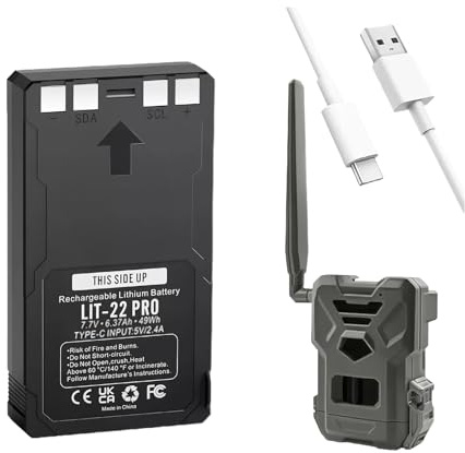 SCESMIA Ersatz für LIT-22-PRO wiederaufladbaren Lithium-Akku, kompatibel mit Flex-M, Flex G-36, Flex-Plus, Flex-S Cellular Trail Kameras (inkl. Typ-C-Kabel)