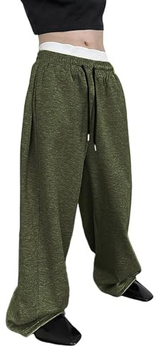 Mens Sweatpants Joggers Baggy Elasticated Waist Drawstring Trousers Wide Leg Jogging Bottoms for Outdoor Gym Solid Casual Trousers with Pockets Green