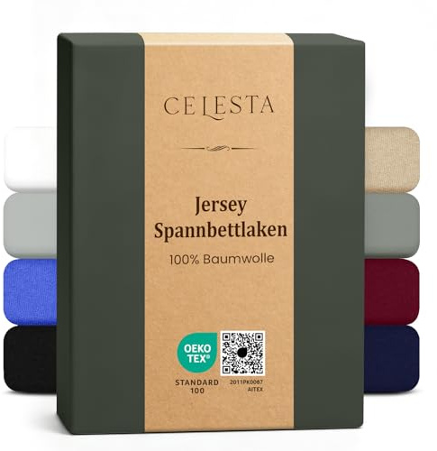 CELESTA Spannbettlaken 90x200cm 100% Baumwolle, Oeko-TEX Zertifiziert | Bettlaken 100% Jersey Baumwolle, Spannbetttuch 90x200, Matratzenhöhe bis 25 cm für Boxspringbett, Anthrazit
