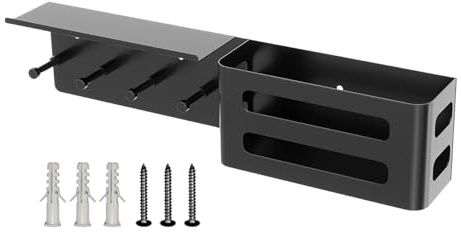 Wand-Schlüsselhalter – Regal mit 4 Haken, moderner Brief- und Schlüsselhalter aus Metall mit Ablage, perfekt für Eingang, Haustür, Wohnung, Bauernhaus, Schlafzimmer, Büro und Heimwandaufbewahrung