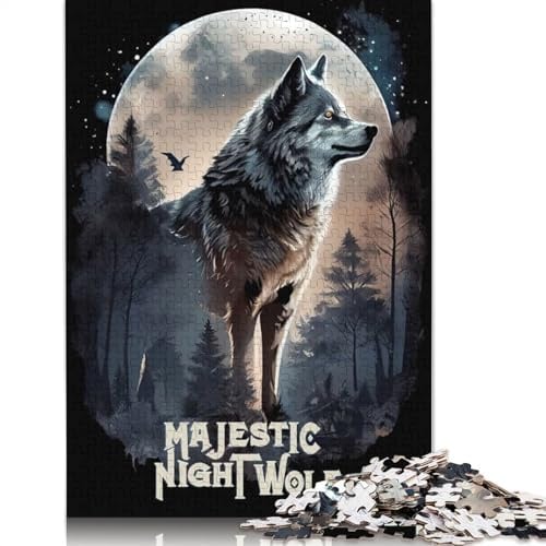 500-teiliges Puzzle „Majestic Night Wolf“ – EIN anspruchsvolles Puzzle für Erwachsene aus Holz (52 x 38 cm).