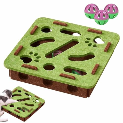 Cat Scratch Puzzle Enrichment Box,Interactive Cat Puzzle Toy,Felt Maze Game Box for Indoor,Mental Stimulation Boxs with 3 Balls,Kitten Scratching Training Enrichment Exercise Hunting Play(A)