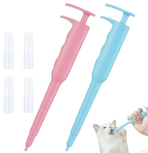 2PCS Cat Pill Popper with Ergonomic Design, Multi-Use Cat Tablet Dispensers | Pet Pill Dispenser for Cats Dogs Small Animals, Refillable and Easy-to-Use Medicine Feeding Tool, Soft Tablet Syringe Pusher