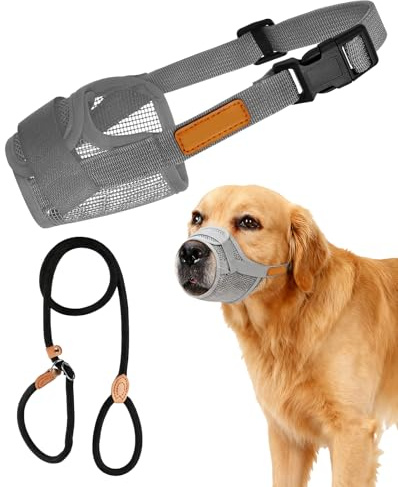 FunnAura 2 Pcs Muzzle for Medium Dogs, Adjustable Breathable Mesh Dog Muzzles for Prevent Biting