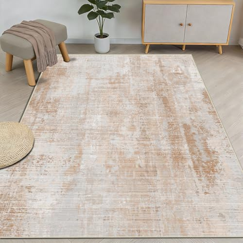 WUTONG Teppich 80x120cm Hellbraun Sand, Weich Kurzflor Teppich Schlafzimmer | Waschbarer Vintage Abstrakt Rutschfeste Fußmatte für Flur,Küche,Bettvorleger OEKO-TEX