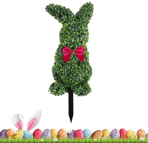 Bunny Topiary – 70 cm Oster-Buchsbaum-Grün, künstlicher Hasen-Formschnitt mit Erdspieß, dekorativer Rasengarten-Akzent für Zuhause, Veranda, Terrasse, Outdoor-Hinterhof, Garten (Grün C)