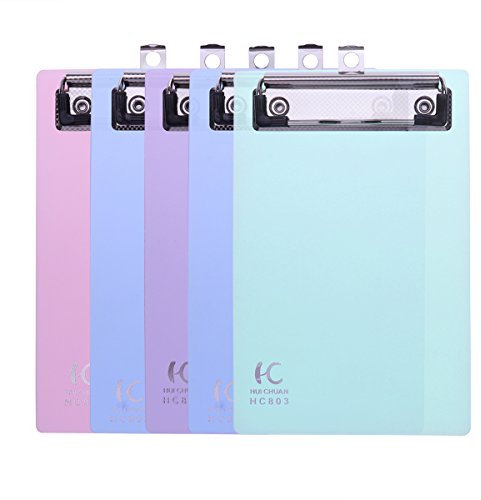 Nuolux Mini-Klemmbrett, transparent, A6, Kunststoff, flache Klemme, bunt, zufällige Farbe, 5 Stück