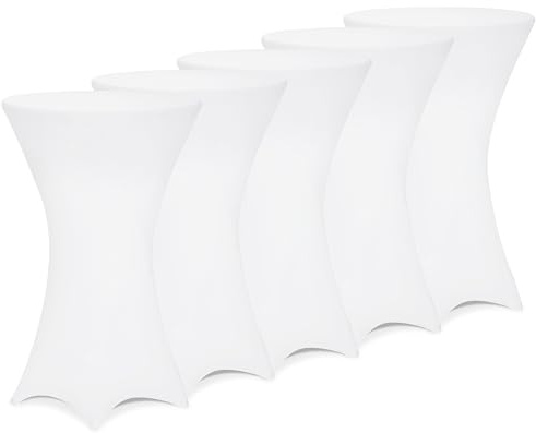 Deuba® 5x Spandex Tablecloth High Table Slip Covers, 80-85cm, White | Tight, Fitted Set, Washable & Wrinkle Resistant, Elastic Stretch, Table Cover for Event Banquet Parties & Wedding Decorations