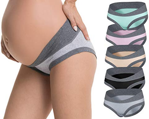 Odosalii Damen Umstandsmode Niedrig-Taille Schwangerschaftsslip V-foermigen Mutterschaft Unterhose Baumwolle Schwangere Unterwäsche, Gr.-M,Mehrfarbig (5 Stück)