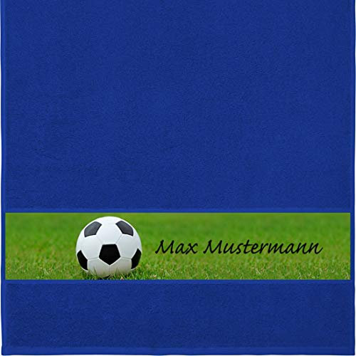 Manutextur Handtuch mit Namen - personalisiert - Motiv Sport - Fußball - viele Farben & Motive - Dusch-Handtuch - Royalblau - Größe 50x100 cm - persönliches Geschenk mit Wunsch-Motiv und Wunsch-Name