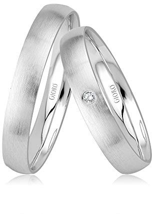 GIORO Alice 45 Eheringe Verlobungsringe Trauringe Freundschaftsringe Silber 925 *handgefasster Zirkonia Stein* Paarpreis Set Partnerringe Silber Weißgold Platin Optik Ringpaar Hochzeitsringe