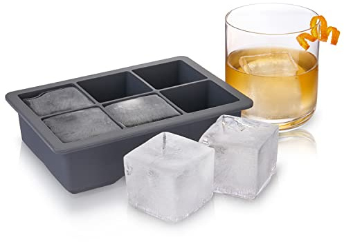 Viski Ice Cube Tray with Lid, Easy Release Large Silicone Mold, 2 Inch Ice Cubes for Whiskey, Cocktails, Mixed Drinks, Iced Coffee, Kitchen & Home Bar Accessories, Man Cave Gifts, Set of 1, Gray
