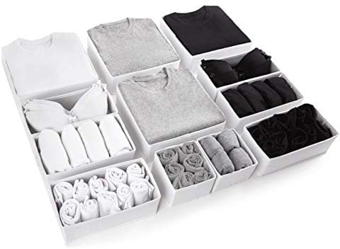 Eco Home Store Großes Schubladen Ordnungssystem 12er set weißen Boxen Aufbewahrung Organisator Schublade Schrank Organizer Aufbewahrungsbox Kleiderschrank Organizer