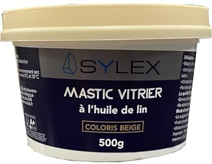 SYLEX - Mastic vitrier à l'huile de lin 500g - Conditionnement 1KG, Couleur BEIGE