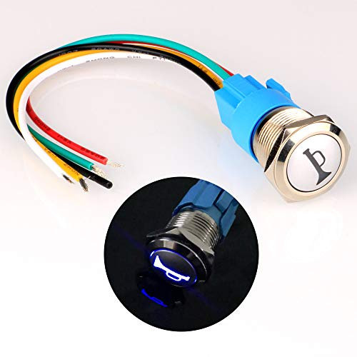 Gebildet 12V-24V/5A 19mm Pre-cableado Momentáneo Altavoz de Bocina Botón Impermeable Metal Interruptor con Azul LED para Coche o Barco