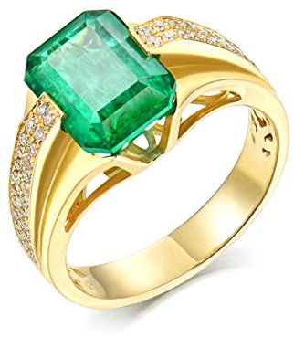 Beydodo Gold Ring Herren 18K, Bandring mit 2ct Smaragd Eheringe Diamant Trauring Nickelfrei Gr.54 (17.2)