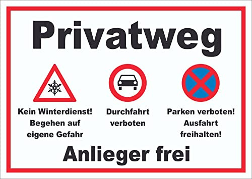 HB-Druck Privatweg KeinWinterdienst Durchfahrt Parken verboten Schild A5 Rückseite selbstklebend