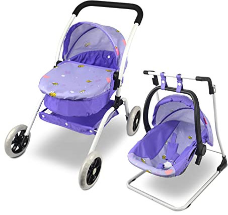 ANIVIA Puppenwagen, Puppenwagen, 8 in 1 Kinderwagen, Puppenwagen & Kinderwagen, Spielzeug, Geschenk für Kinder, geeignete Puppen bis 14 Zoll – Lila