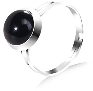 WLLDDDIU Natürlicher Schwarzer Onyx-Ring Kristall Runder Böhmen-Ring Verstellbarer Damen-Ring Mit Offenem Stein Reiki-Balance Knöchel-Finger-Ringe Ewigkeitsring Für Frauen, Mädchen, Männer