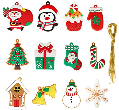 Weihnachtsbaumschmuck Lebkuchenmann Deko, Edonkvi 12 STK Lebkuchenmännchen Weihnachtsschmuck, Anhänger Weihnachten Tannenbaum Schmuck, Lebkuchen Figuren Hängende für Christmas Decorations (Schneemann)