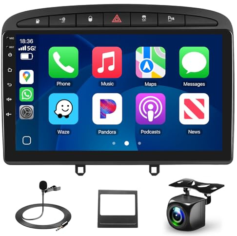 Carplay-Autoradio für Peugeot 308/408 (2007-2015), 9-Zoll-Touchscreen-Autoradio 2G+64G mit kabellosem Carplay Android Auto, Bluetooth/Mirror Link/GPS/WiFi/FM/RDS/SWC+Rückfahrkamera
