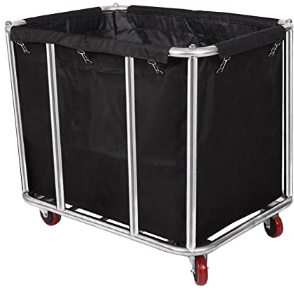 12 Bushels Wäschewagen für Gewerbe/Zuhause, robuster großer Edelstahl-Wäschekorb mit Rollen, für Wäsche-Organizer und Aufbewahrung, 117,9 kg Traglast (12 Scheffel – Schwarz – 8 Röhren)