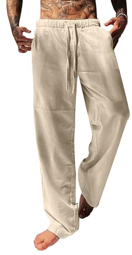 YAOBAOLE Herren Leinenhose Sommer Freizeithose Loose Fit mit Kordelzug
