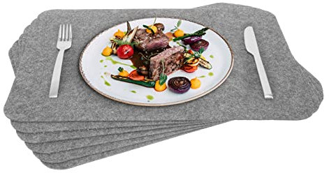 Rubberneck Premium Tischsets aus Filz - abwaschbar & rutschfest - 6er Set Platzsets Tisch-Matten Untersetzer - 45x32 cm - Hellgrau