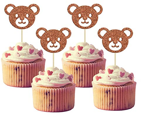 Gyufise 24Pcs Bear Head Cupcake Toppers Bear Babyshower Birthday Cake Decorations for Animals Themed Baby Shower Birthday Party Cake Decorations Supplies