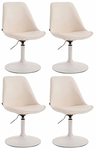 CLP 4er Set Esszimmerstühle Maverick Kunstleder I höhenverstellbare Lehnstühle I Drehstühle Mit Trompetenfuß, Farbe:Creme, Gestell Farbe:weiß