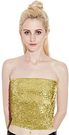 Damen glitzernder Tube, Glitzer Hülsen Party Club Tanktop, nicht gepolsterte Stretchy Bra trägerloser Pailletten Mermaid Crop Tops Bandeau für Party Clubwear