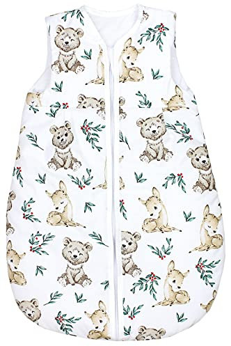 TupTam Schlafsack Baby - Wärmender Ganzjahresschlafsack 2.5 TOG, OEKO-TEX, Ärmellos, Farbe: Bären/Rehe/Braun/Grün, Größe: 92-98