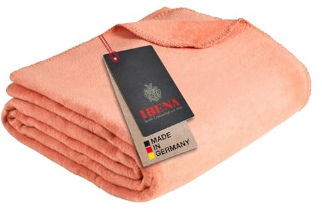 Ibena Malaga Bio Wolldecke 150x200 cm – 100% Baumwolle, Made in Germany, Baumwolldecke lachs