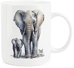 Purely Home Elephant Dad Mug - Fathers Day Animal Gift/Present - Tea Coffee White Bone China Mug