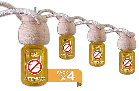 Profums Bali - Set di 4 deodoranti per auto, antitabacco, 6 ml, 0% di alcol, assorbe i cattivi odori del tuo veicolo