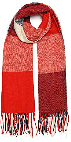 Oak & Tea Damen Schals Winter Warm Tartan Schals Kaschmir Gefühl Wraps, Schal Geschenke für Frauen (Rot)