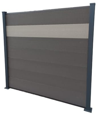 DeToWood WPC Sichtschutzzaun Anthrazit+Steingrau Komplettset inklusive Alu Pfosten (Pfosten zum Einbetonieren, 1 Element 2 Pfosten)