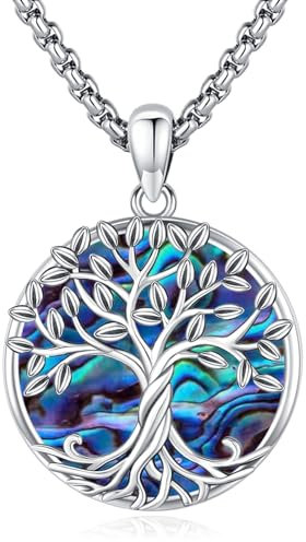 Eusense Baum des Lebens Halskette 925 Sterling Silber Baum des Lebens Anhänger mit Abalone Shell Baum Kette Schmuck Geschenk für Frauen Mädchen