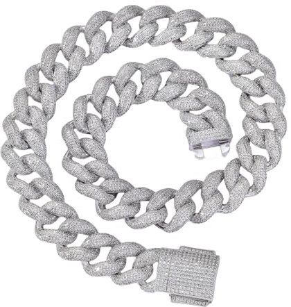 ICEDIAMOND 18mm Bubble CZ Diamant Kubanische Gliederkette mit Spring Locker Halskette, 14 Karat vergoldete vereiste Hip-Hop-Schmuckketten für Männer Frauen (22'', White)