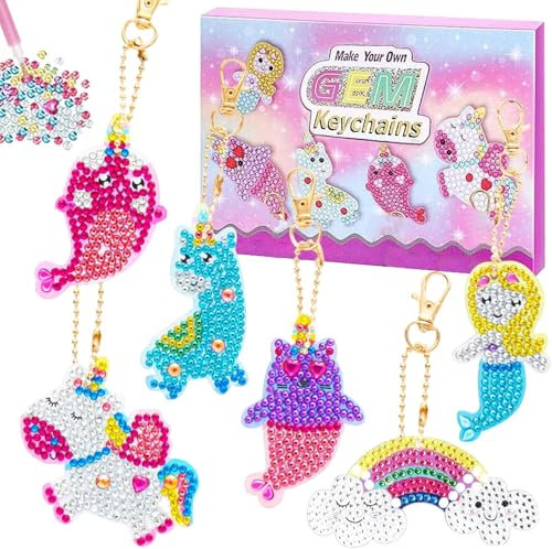 Diamond Painting Kinder,5D Diamond Painting Set für Kinder Basteln sie Ihren Eigenen Diamond Painting Schlüsselanhänger,Diamant Painting für Basteln Mädchen 6 7 8 9 10 11 12 Jahren Geburtstagsgeschenk