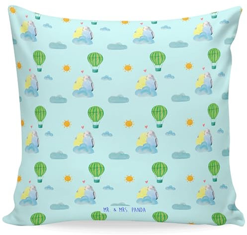 Mr. & Mrs. Panda Zierkissen Wellensittich Liebe - Geschenk, Liebesgeschenk, verknallt, Freundin, Kuscheln, Sofakissen, Ehefrau, Vögel, Kissen 40x40,