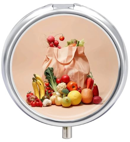 Pillendose mit 3 Fächern, tragbar, rund, Pillendose, Wochen-Tablettenhalter, Behälter für Vitamine, Medizin, Nahrungsergänzungsmittel, Obst und Gemüse, kleiner Pillen-Organizer