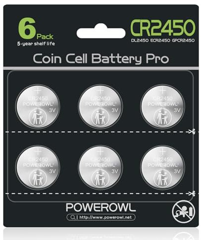 POWEROWL CR2450 Batterie mit hoher Kapazität 6 Stück, lang anhaltende Leistung, CR 2450 3V Lithium Knopfzellen Batterien