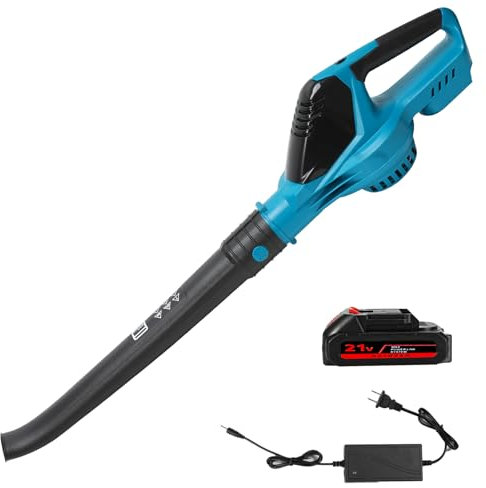 Soffiatore per foglie, batteria da 21 V, con 5 velocità, portata massima d'aria 3,8 m³/min, ventola a batteria con batteria e caricabatterie, per la cura del prato, cortile, passerella e spazzaneve (1
