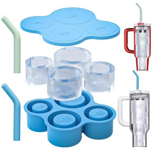 NICITY Stanley Ice Mold for Stanley Cup 40/30/20 0z with Lid,plus 2Pcs Silicone Stanley Straw Tips,Easy Fill and Release for Chilling Drinks (Blue)