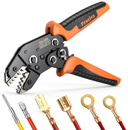 Preciva DuPont Circlip Crimpadora para ATX/EPS/PCIE/SATA Conector de pala 0.08-1.5mm²/28-16 AWG Crimpadora de trinquete Pinza de terminales para trabajos eléctricos