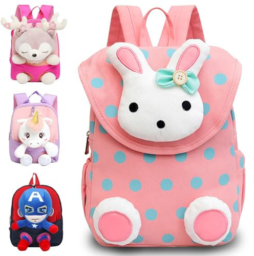 YOUYIKE lässig Kinderrucksack 2 in 1 mit Plüschtier 25cm, Weicher Rückenbereich & Verstellbare Gurte, Kindergartenrucksack Kinderrucksäcke für 2-6 Jährige Kindergarten Junge und Mädchen (Kaninchen)