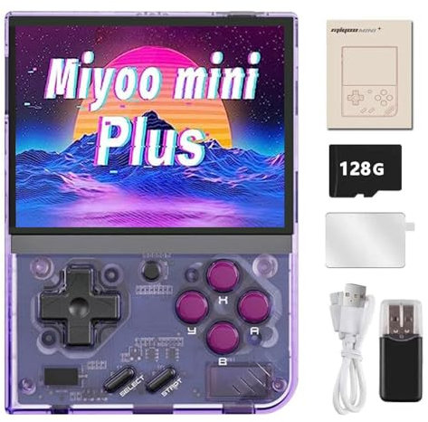 MIY-OO Mini Plus Retro Console di Gioco Portatile 128G TF Card con 11000+Giochi, OnionOS Linux Sistema 3.5 IPS Schermo IPS Console Videogiochi Portatile Regalo per Bambini