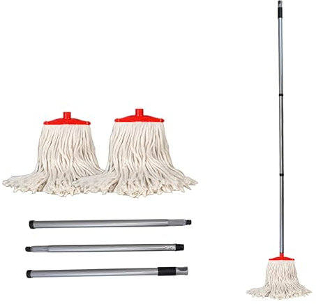 BEST HOUSE | 2 Pcs X Large Cleaning Mops With 1.2m Metal Stick | Adjustable Height Stick | Mop Replacement | Durable | Super Absorbent | Ideal for Home, Kitchen, Bathroom, Office
